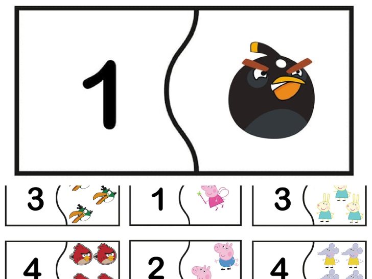 ฟรีสื่อการเรียนการสอน จิ๊กซอว์ต่อภาพเรียนรู้เรื่องจำนวน 1-10 ตัวการ์ตูน Angry Bird กับ Peppa