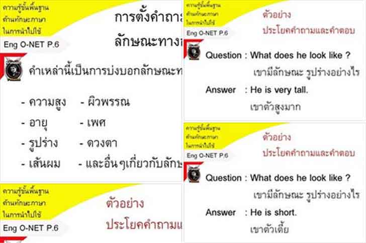 ������͡�����¹����͹ 㺤�������鹾�鹰ҹ��ҹ�ѡ������㹡�ù���� �Ԫ������ѧ��� O-NET �.6 ����ͧ��õ�駤Ӷ������ǡѺ�ѡɳзҧ����Ҿ