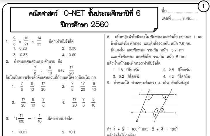 ������͡�����¹����͹ ����ͺ��Ե��ʵ�� O-NET ��鹻�ж��֡�һշ�� 6 �ա���֡�� 2560