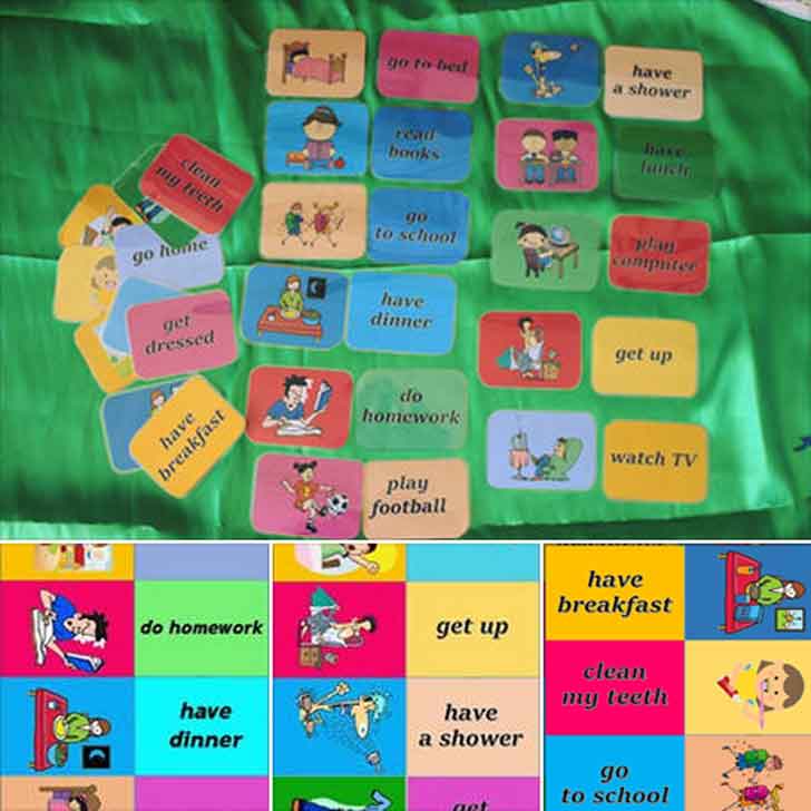 ������͡�����¹����͹ Flashcards ����ͧ Daily Routines �Ū���� ����ͧ �Ԩ�ѵ�㹪��Ե��Ш��ѹ 16 �Ԩ����