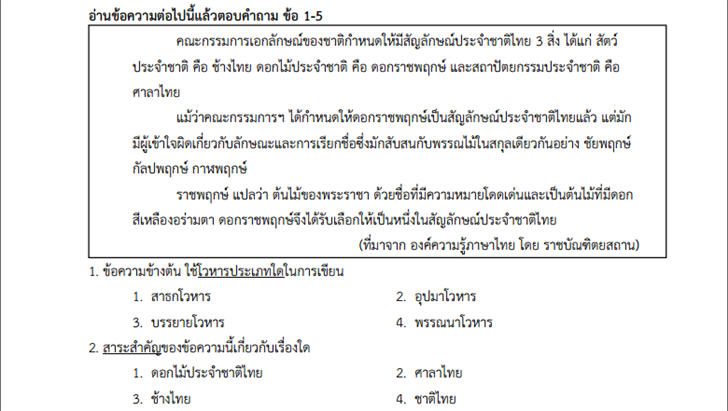 ������͡�����¹����͹ �Ǣ���ͺ���� O-NET �Ԫ������� �.6 ���з�� 1 �����ҹ